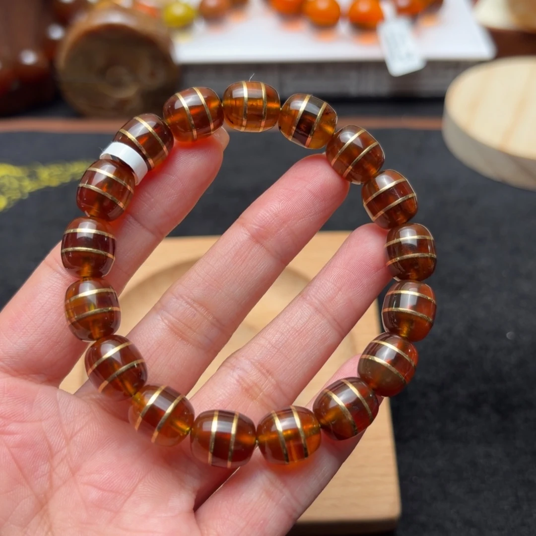 琥珀合金珠宝奇石10mm红蜜双弦