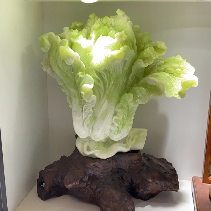 玉蓝**天白菜摆件，家居摆件