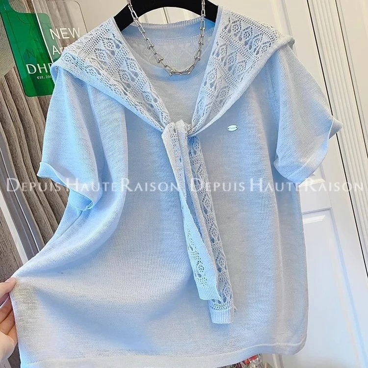 300斤大码法式夏季百搭气质休闲时尚披肩短袖T恤针织衫宽松两件套