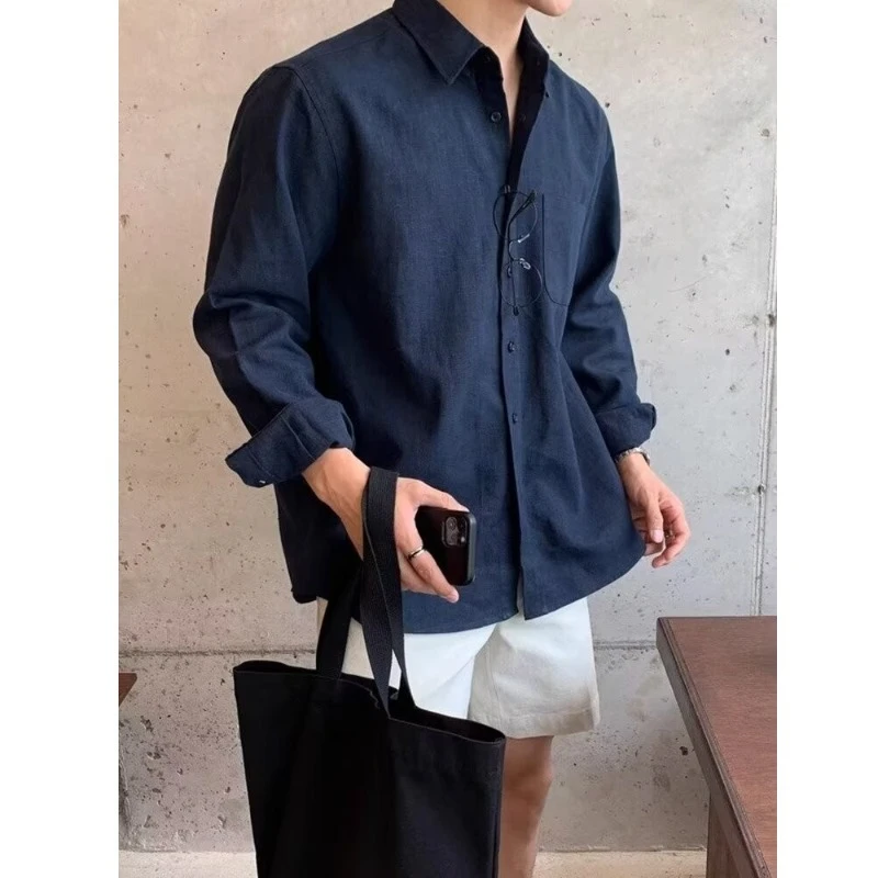 格子宽松黑色休闲男韩版牛仔蓝色日系复古衬衣港风潮流简约秋季