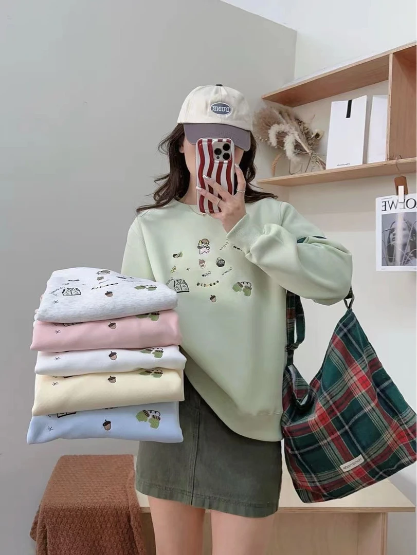 C70【春款】休闲宽松印花圆领百搭ins韩版卫衣