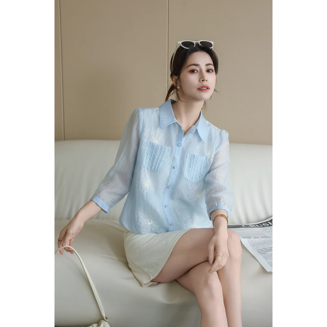 气质轻熟风POLO领翻领衬衫时尚设计感上衣小众薄款S191