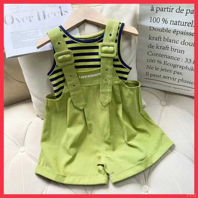 2025童装戴维贝拉夏装夏季背带套装短袖小女孩t恤女童短款休闲