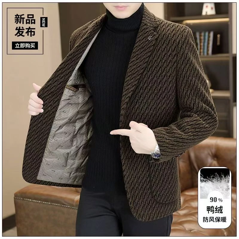 【90白鸭绒羽绒毛呢】外套男士秋冬季新款西装羽绒内里休闲西服男装