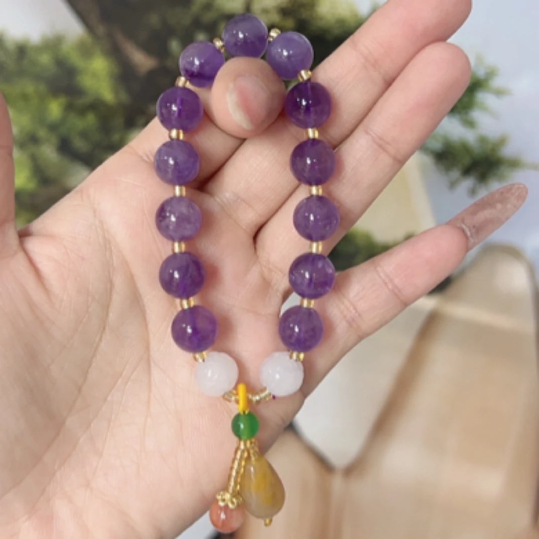 天然紫水晶手链阿塞手串斯特莱手链单圈女款10mm百搭小提溜紫手串