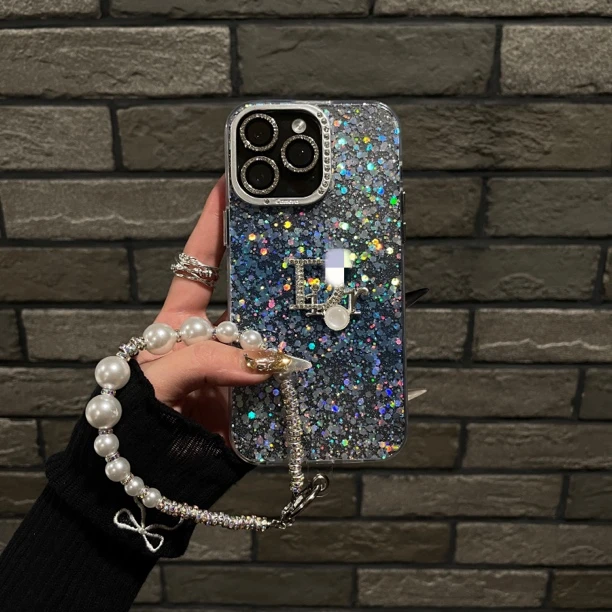 奢华星空闪粉带钻手机壳ins风英文闪钻适用于16pro1616pro手机壳