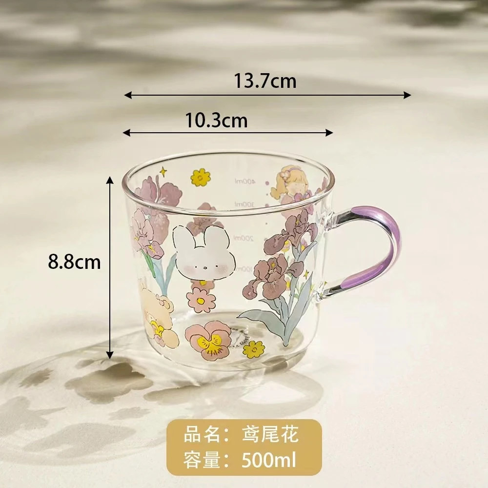 F57 蓝莲花鸢尾花玻璃早餐杯