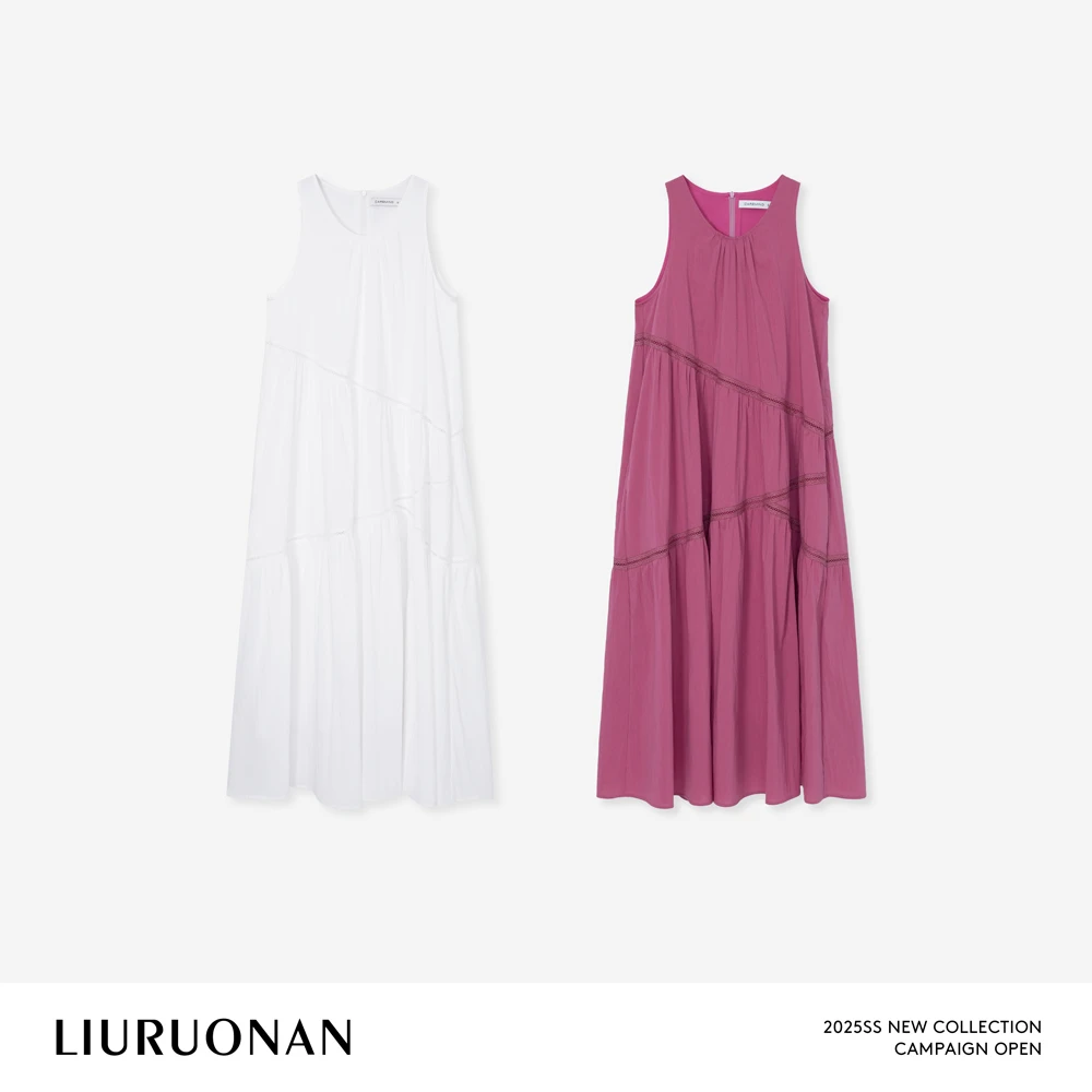 LIURUONAN 25SS【安妮日记】纯色温柔风U领无袖中长款背心连衣裙女