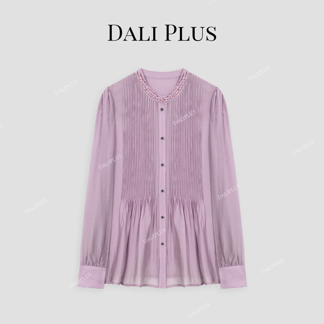 DALI PLUS高质感天丝立体捏褶设计精致珍珠法式衬衫-D4MM0858