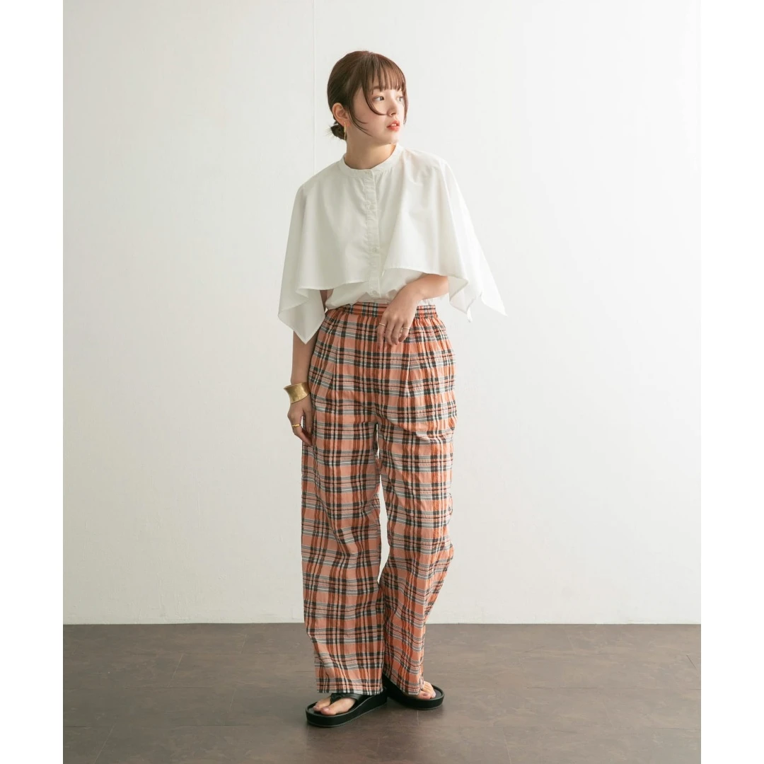 【DD外贸】 夏季新款 K 休闲百搭经典复古格纹宽松阔腿裤