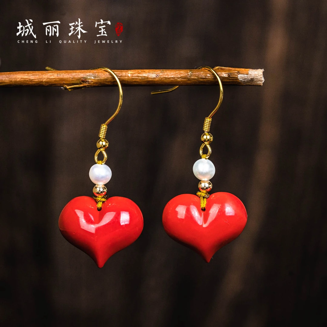 925银耳饰 【城丽珠宝】红爱心耳环/对FL-1796