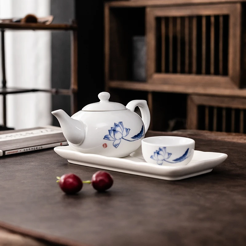 轻奢简约一壶一杯快客杯白瓷茶具功夫茶具茶盘茶台泡干盘小套