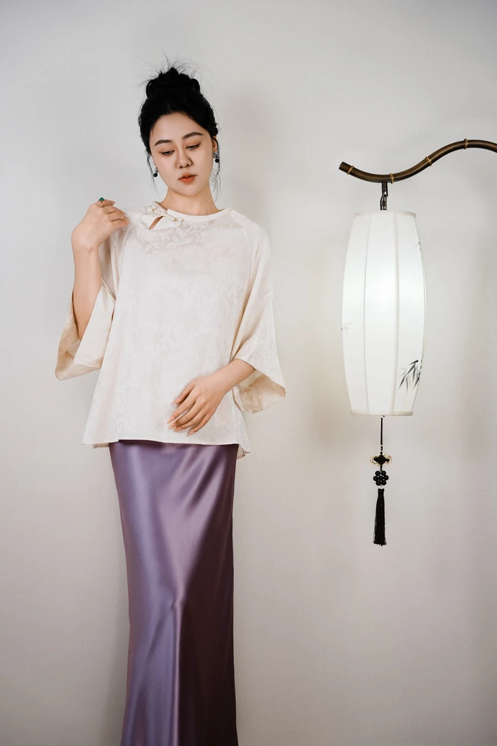 觅婉【面膜裙】新中式国风醋酸包身开叉百搭显瘦半身裙