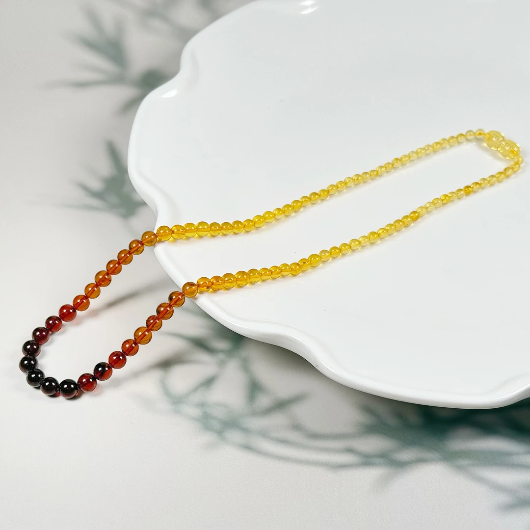 佳璐珠宝天然琥珀金珀血珀4-8mm彩虹色项链单圈素链珠珠链渐变