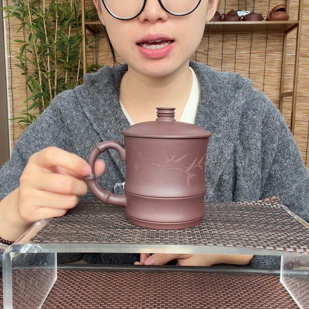 茶壶紫砂原矿湖父底槽清竹节杯清风350CC左右没礼盒
