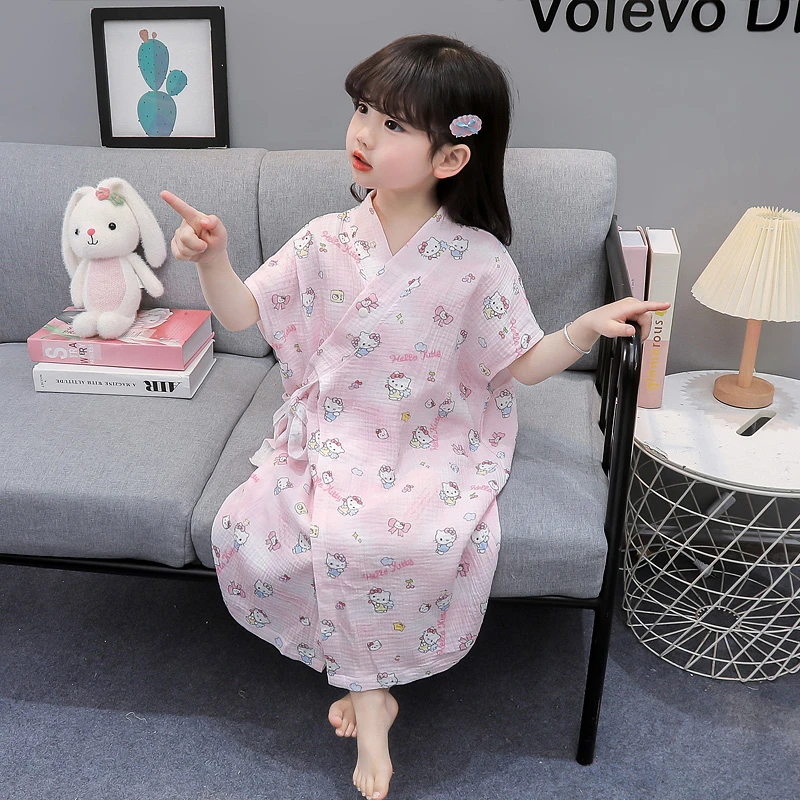 女童睡衣2025夏季新款纯棉睡袍长款棉纱女宝宝宝宝儿童秋季睡衣