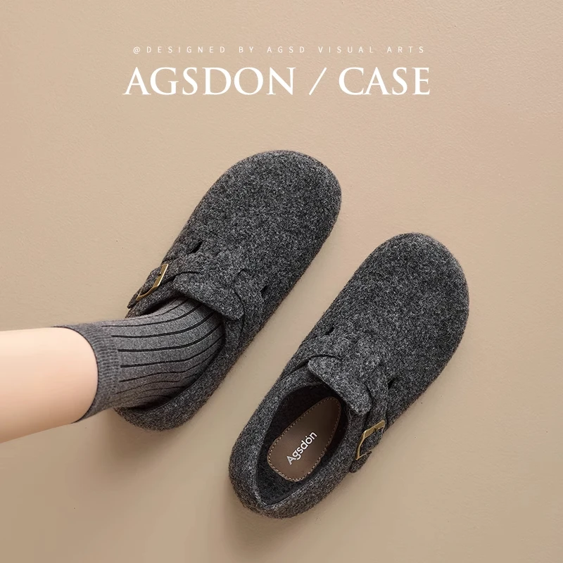 奥古狮登加绒勃肯鞋女2025新款秋冬季爆款厚底全包棉鞋平底一脚蹬