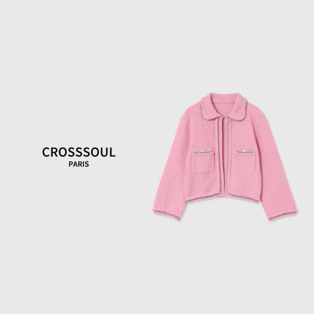 CROSSSOUL甜美薄款毛针织衫小香风款外套