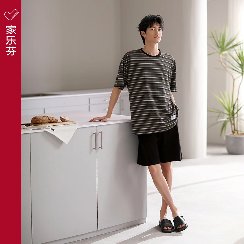 家乐芬睡衣男士夏季夏款短袖短裤莫代尔家居服冰丝薄款套装可外穿