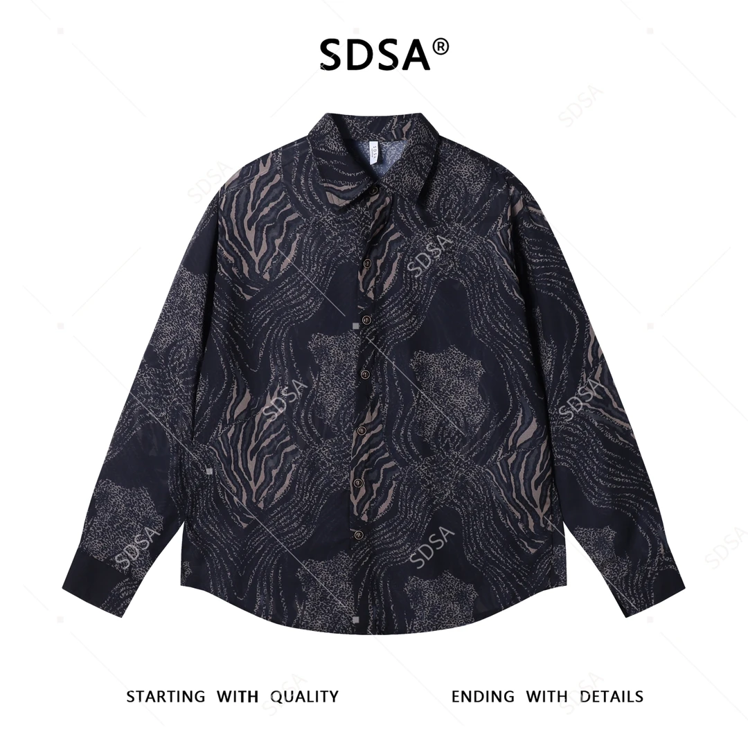 SDSA男士秋冬新款轻奢痞帅男装潮牌豹纹设计长袖衬衫百搭时尚衬衣