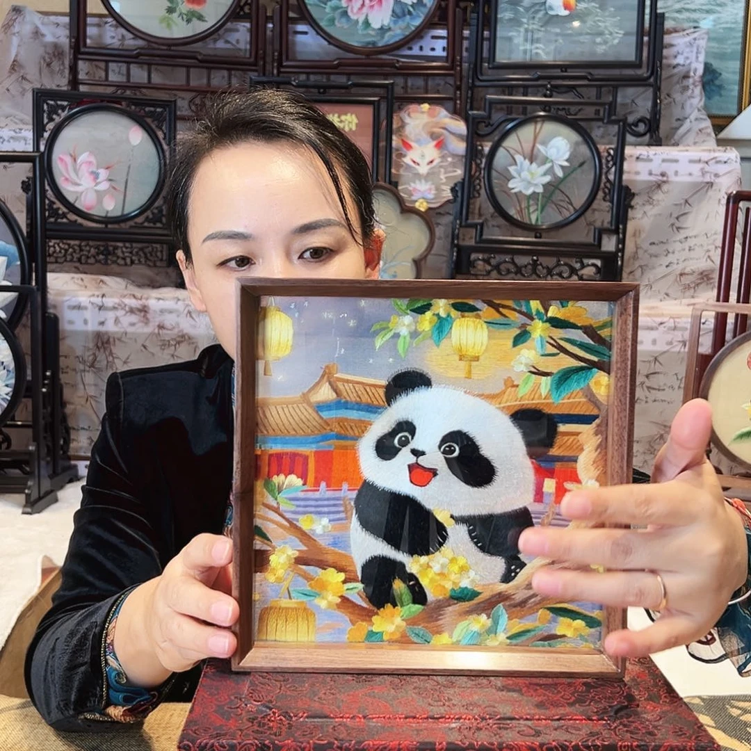 织绣苏绣摆台胡桃木手工双面