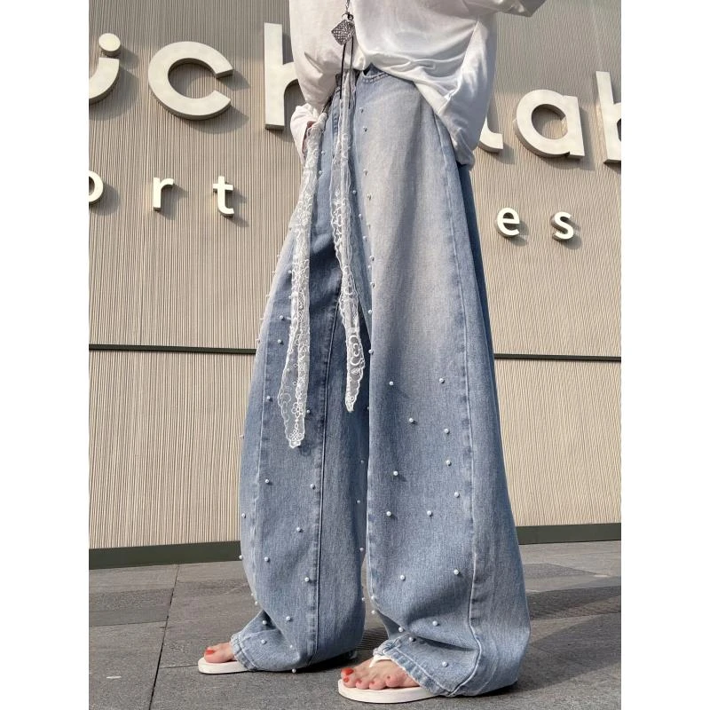 婉君Y【珍珠裤】韩系高街重工钉珠设计感潮流休闲牛仔裤LWJ25A1K968