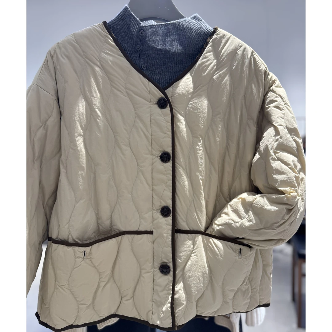 宽松休闲冬季薄款立领拼接女装100g以下（不含）厚款轻薄2458