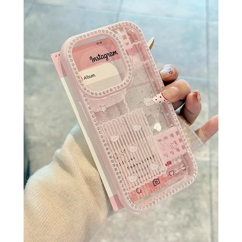滴胶闪钻边框卡通可爱kitty猫适用苹果16promax手机壳iPhone15女