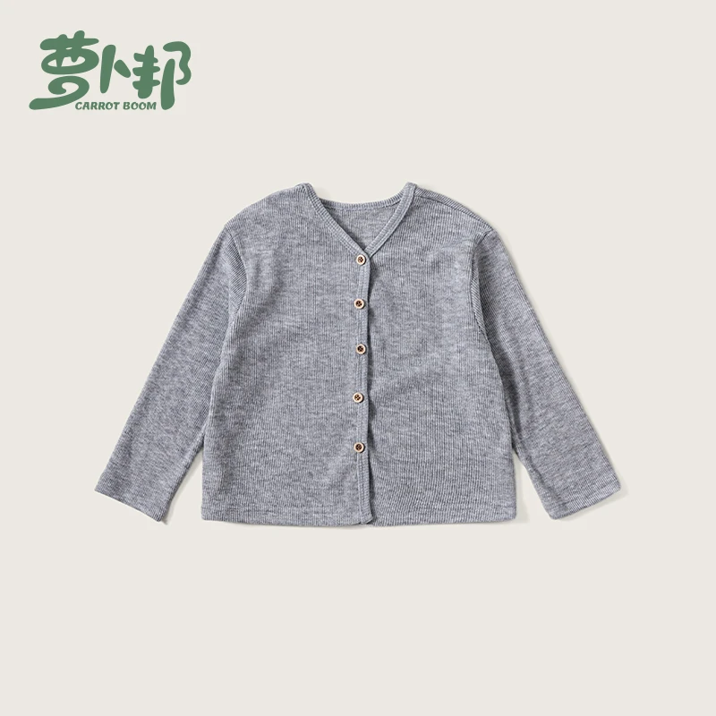 C391女童灰色针织开衫2025新款春秋儿童长袖外套圆领t恤女宝上衣