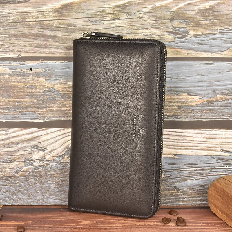 休闲商务头层牛皮男士钱包长款手包真皮韩式编织纹手拿包手包