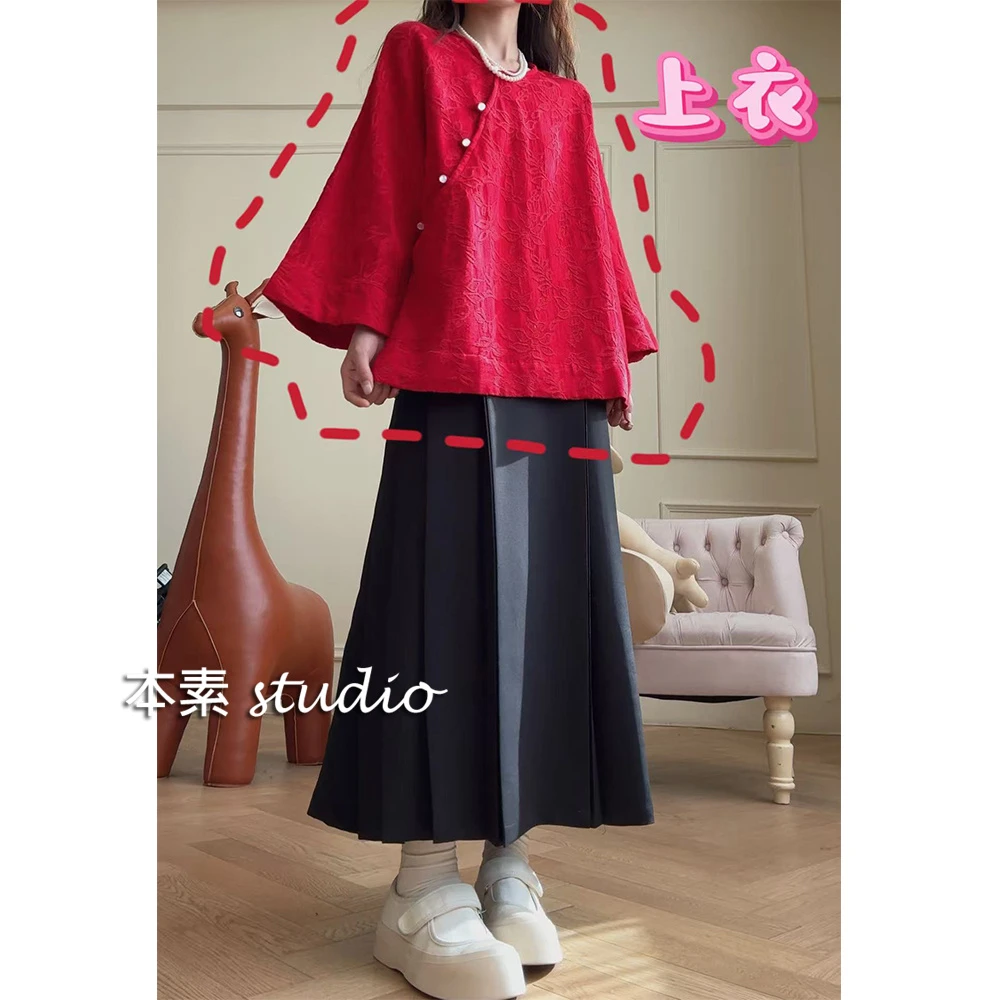 红妆Y3114提花斜门襟圆领衬衫