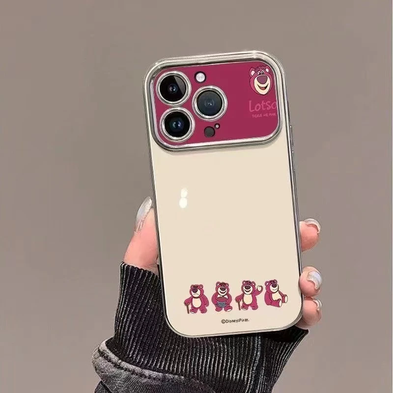 玫红草莓熊适用17苹果16新款15个性14女款13手机壳电镀大视窗12