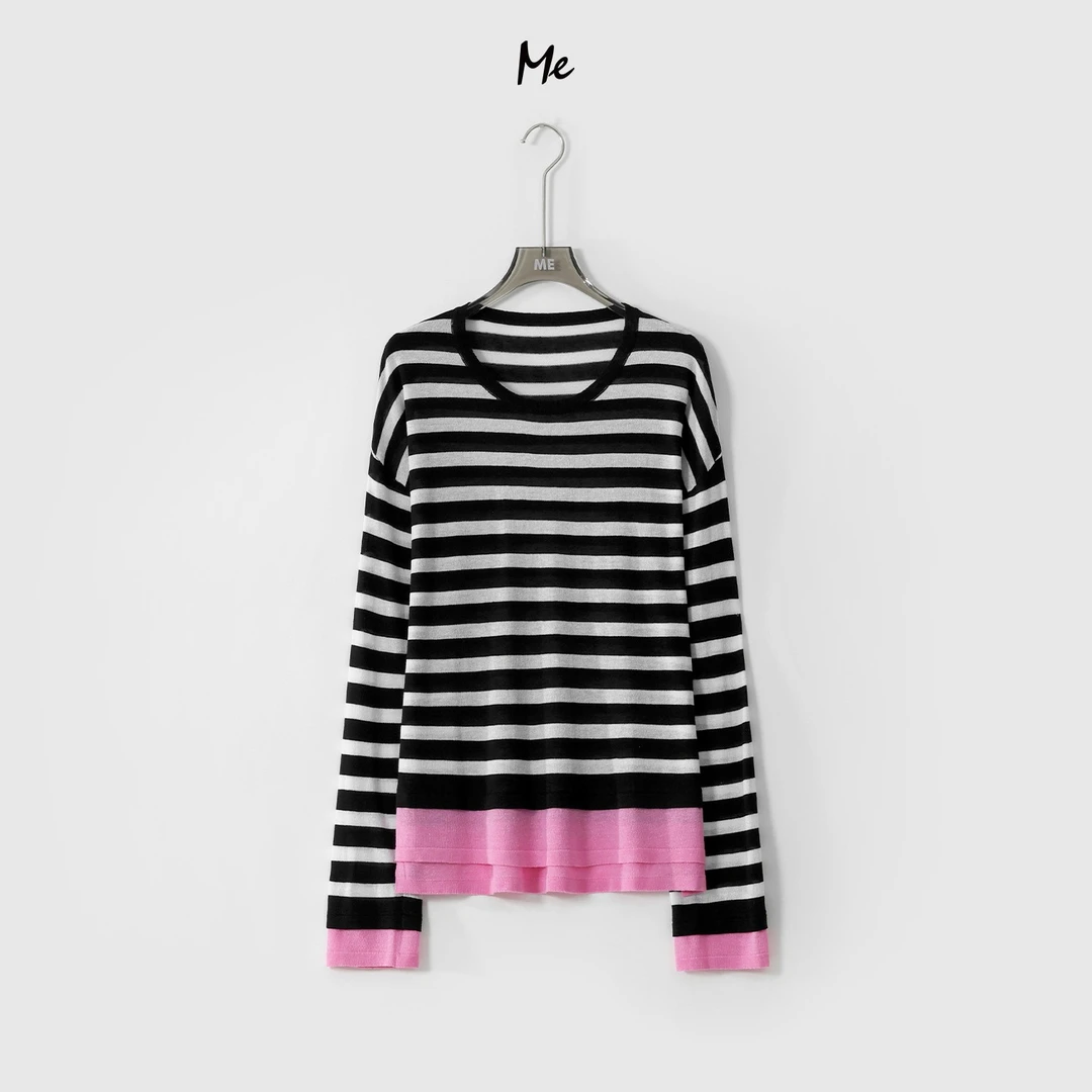 ME【腔调条纹衫】莱赛尔亚麻混纺活力弹显瘦舒适时尚针织衫MESS1674