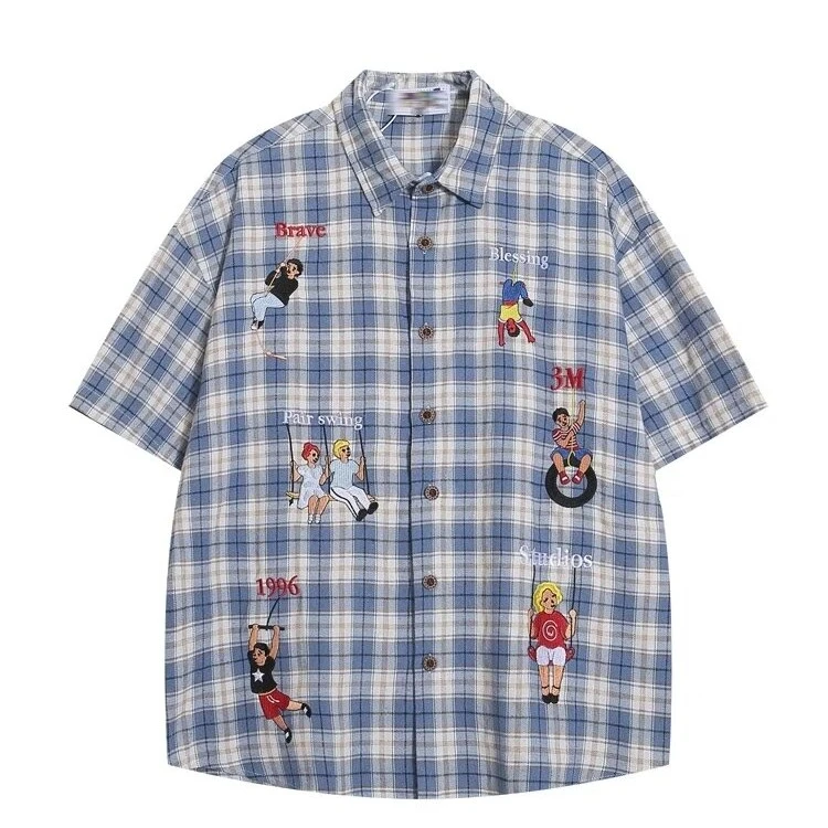 MTVO外套男款夏季开衫格子衬衫韩系潮流休闲复古衬衫翻领情侣款