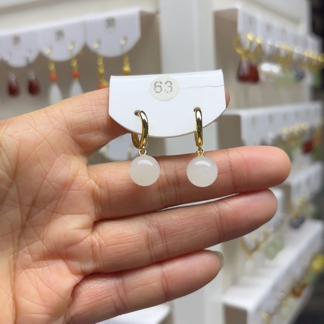 和田玉银S925镶嵌耳饰