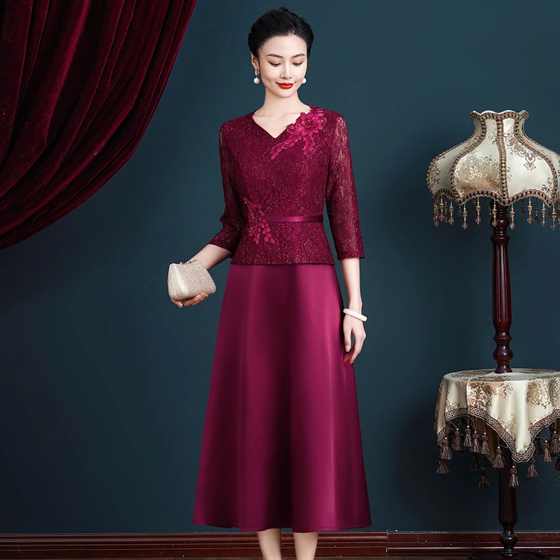 6603新款婚礼妈妈礼服女高贵婆婆连衣裙显瘦高贵优雅婚宴礼服宴会