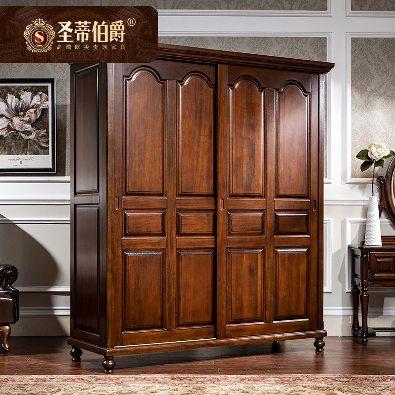 简约美式实木推衣柜拉卧室储物收纳家具家用移大趟衣橱家用衣橱