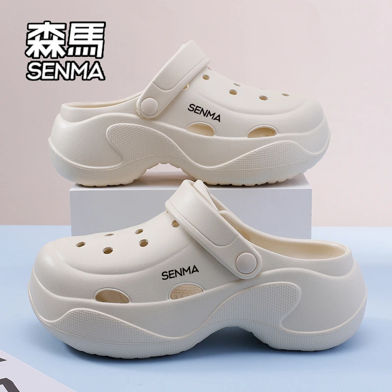 SENMA/森马洞洞鞋女款冬季外穿2025沙滩防滑厚底增高包头凉鞋拖鞋