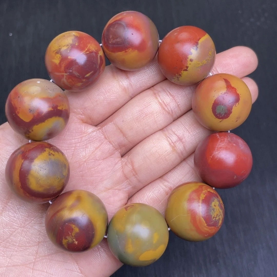 四川天然盐源玛瑙原矿磨砂光珠圆珠包浆手串单圈手持老型直切药片