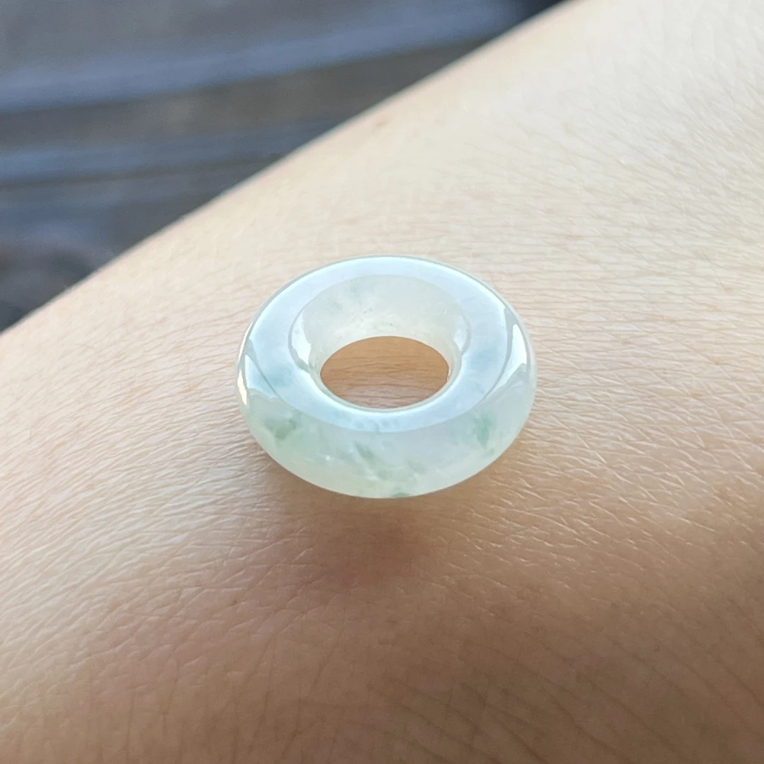 冰茶飘花甜甜圈天然缅甸a货翡翠精美小平安环吊坠diy手绳面包圈