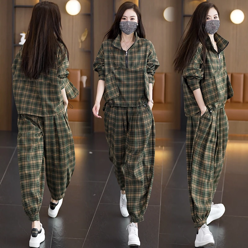 NSY 秋季套装女款爆款2025新款洋气大码印花时尚显瘦哈伦裤两件套