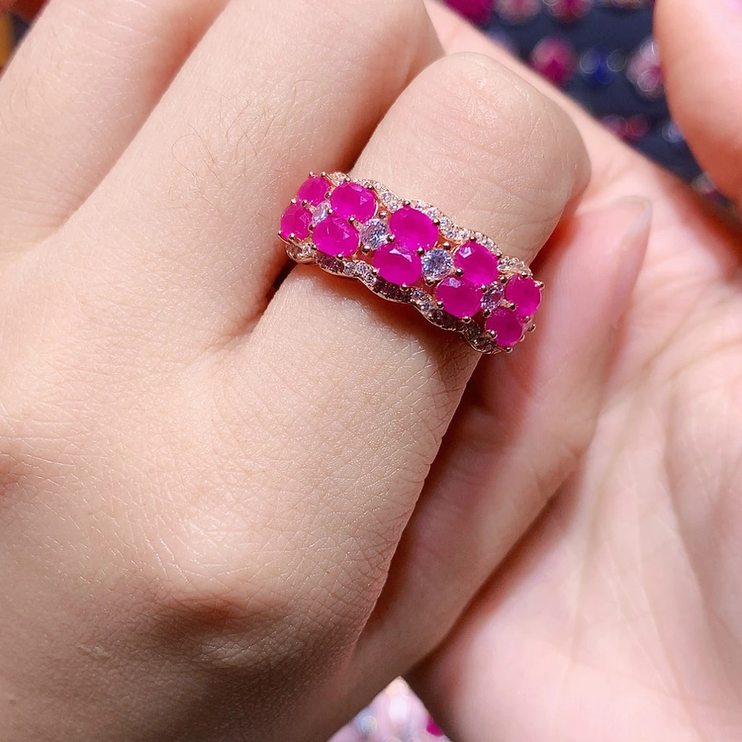 红宝石戒指银S925镶嵌