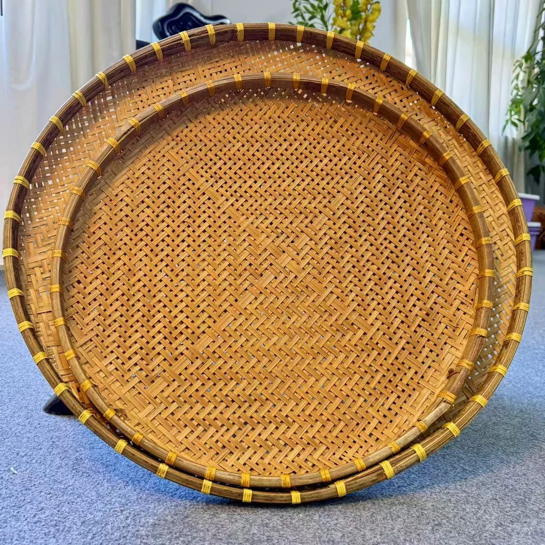 1111（加大号两件）手工竹编烟熏簸箕晒筐展示盘60.50公分