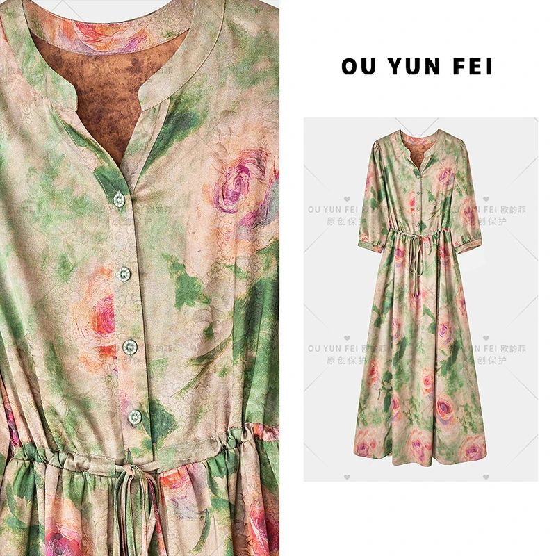 高级感连衣裙女新款夏季显瘦穿搭时尚洋气印花长裙HJ1085