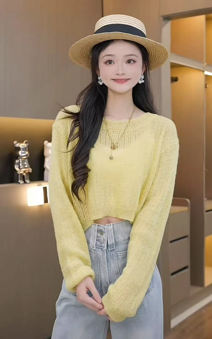 【秀宝女装】春节新款后背纽扣设计感亮丝针织衫XB4725
