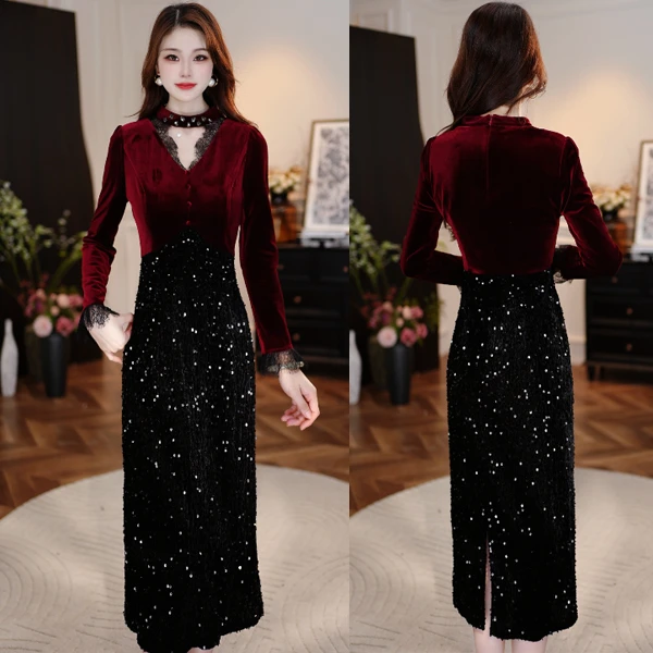 2025年显瘦穿搭红人上新安可拉红连衣裙收腰气质加厚轻奢打底裙