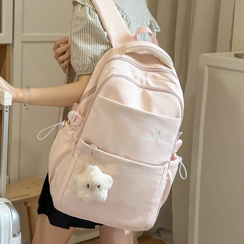 纯色双肩包女大学生简约轻便大容量旅行背包百搭初中高中生书包