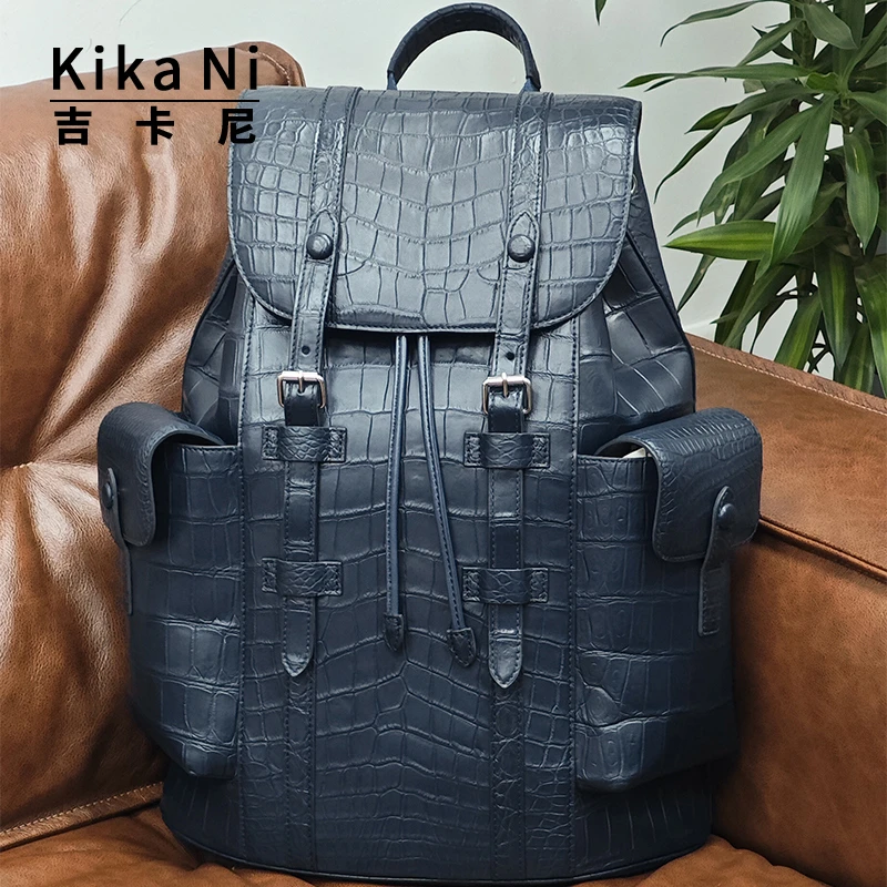 哑光雾面鳄鱼皮纹真皮双肩旅行包