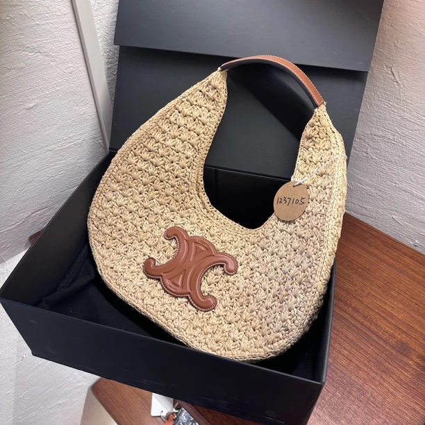 95新 Celine/思琳 夏七中古/Celine凯旋门草编腋下包/1237105