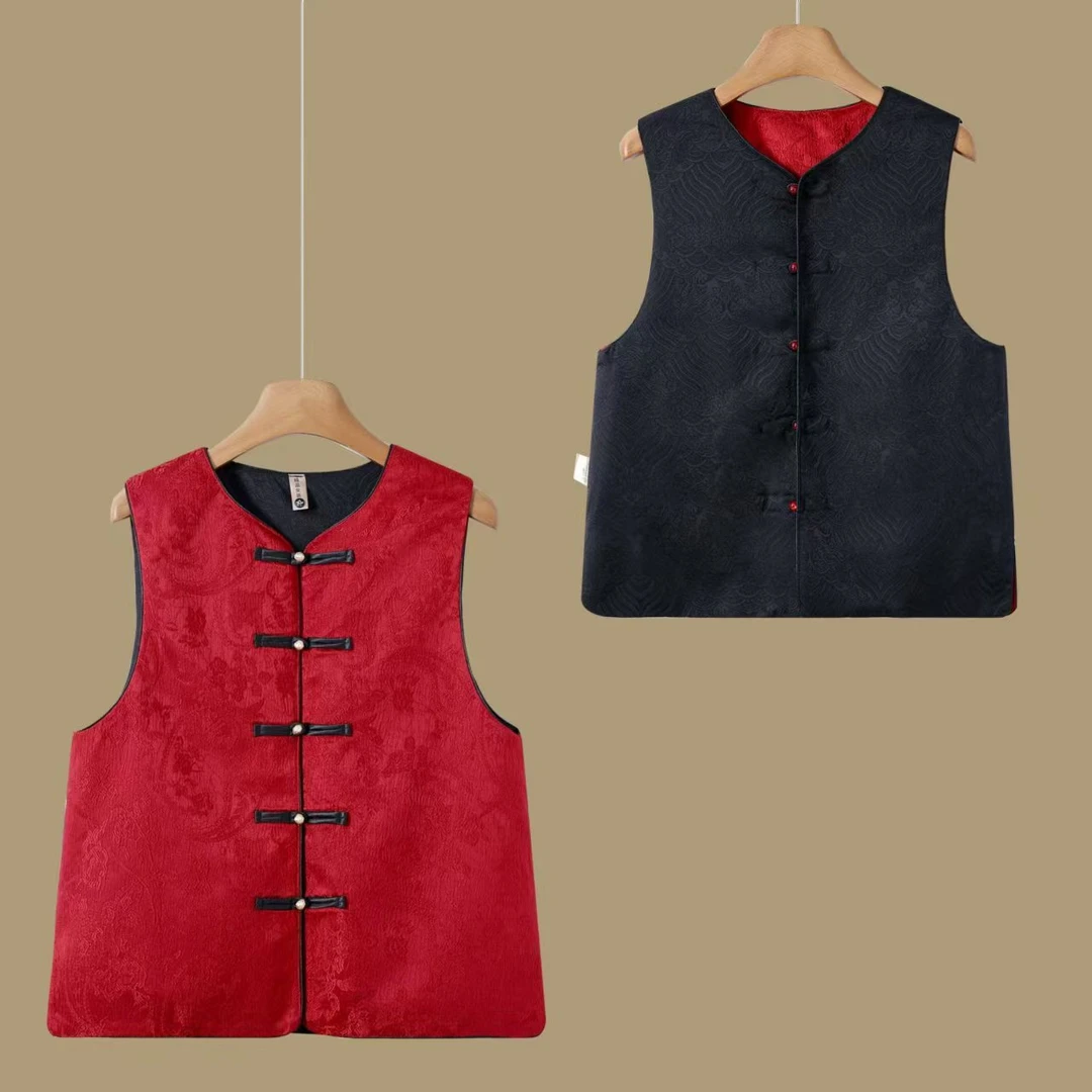 （双面双穿）新中式2025新款设计师款气质显瘦提花盘扣马甲